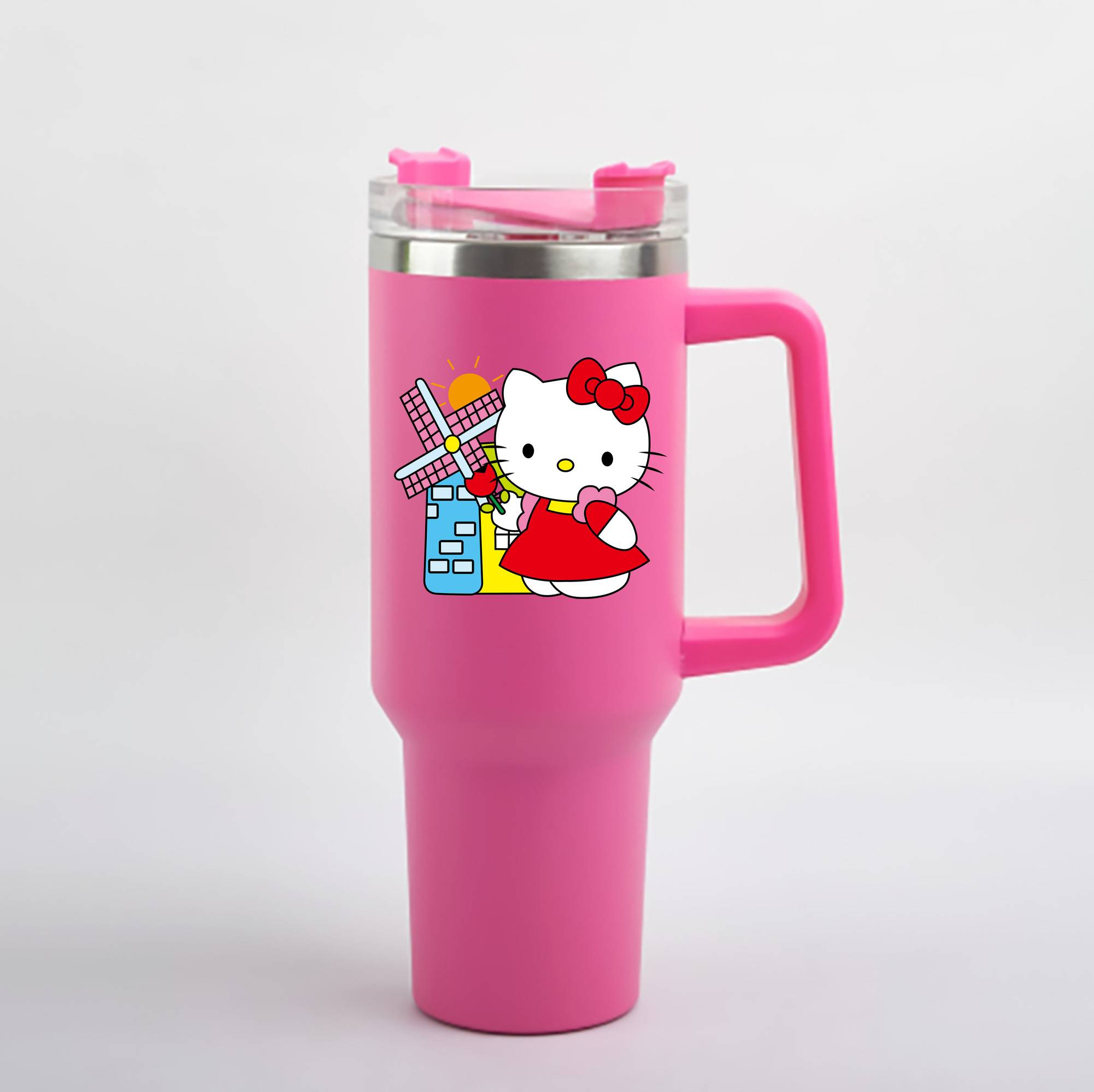 （画像用） Hello Kitty ハローキティ 1200mL車用タンブラー - クリスタルステッカー（プラスチックストロー付き）